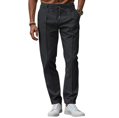 Heren Pantalon Slim Fit met Geperste Voornaad en Elastische Koordtaille