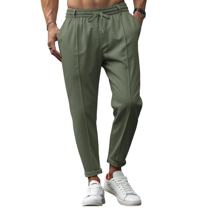 Heren Pantalon Slim Fit met Geperste Voornaad en Elastische Koordtaille