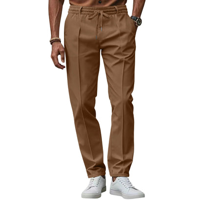 Heren Pantalon Slim Fit met Geperste Voornaad en Elastische Koordtaille