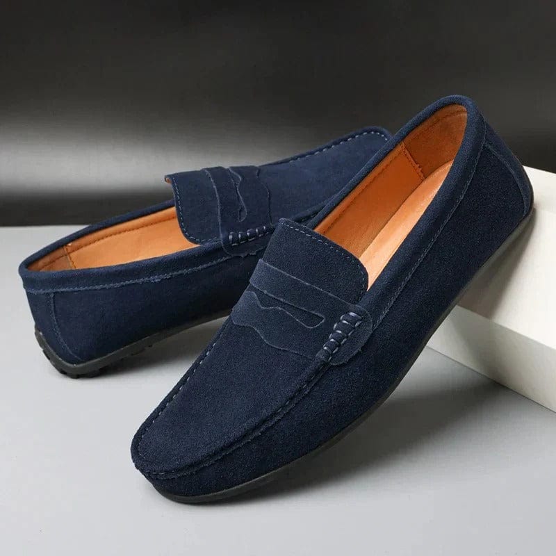 Heren Penny Loafers Slip-on met Mocassin Neus en Antislipzool Donkerblauw