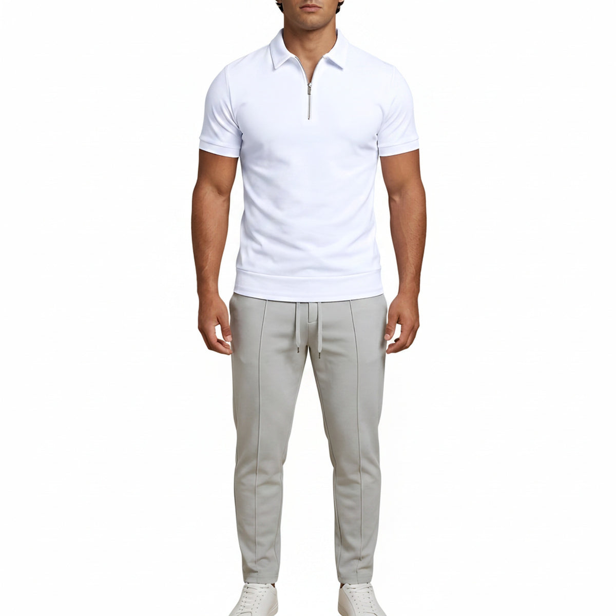 Heren Polo Korte Mouw met Rits en Slim Fit Kraag