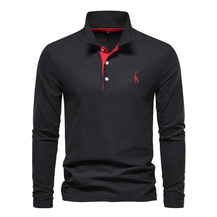 Heren Polo met Lange Mouw en Klassieke Kraag met Geborduurde Details