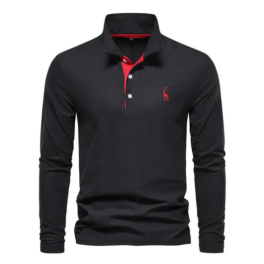 Heren Polo met Lange Mouw en Klassieke Kraag met Geborduurde Details
