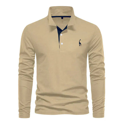 Heren Polo met Lange Mouw en Klassieke Kraag met Geborduurde Details