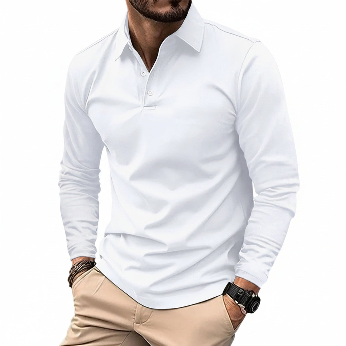 Heren Polo met Lange Mouwen en Polokraag Slim Fit