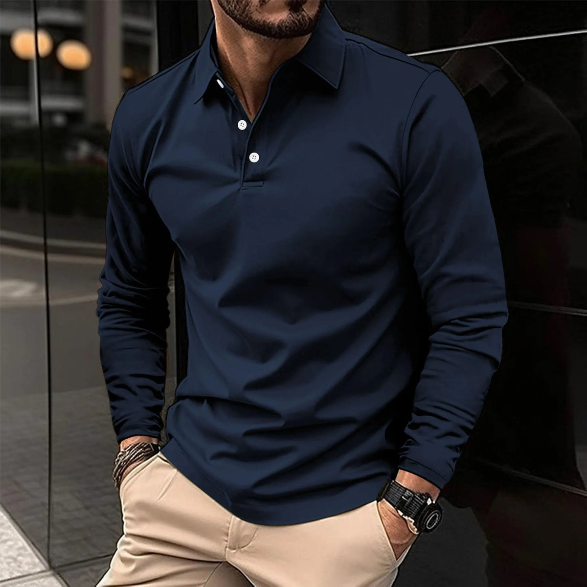 Heren Polo met Lange Mouwen en Polokraag Slim Fit