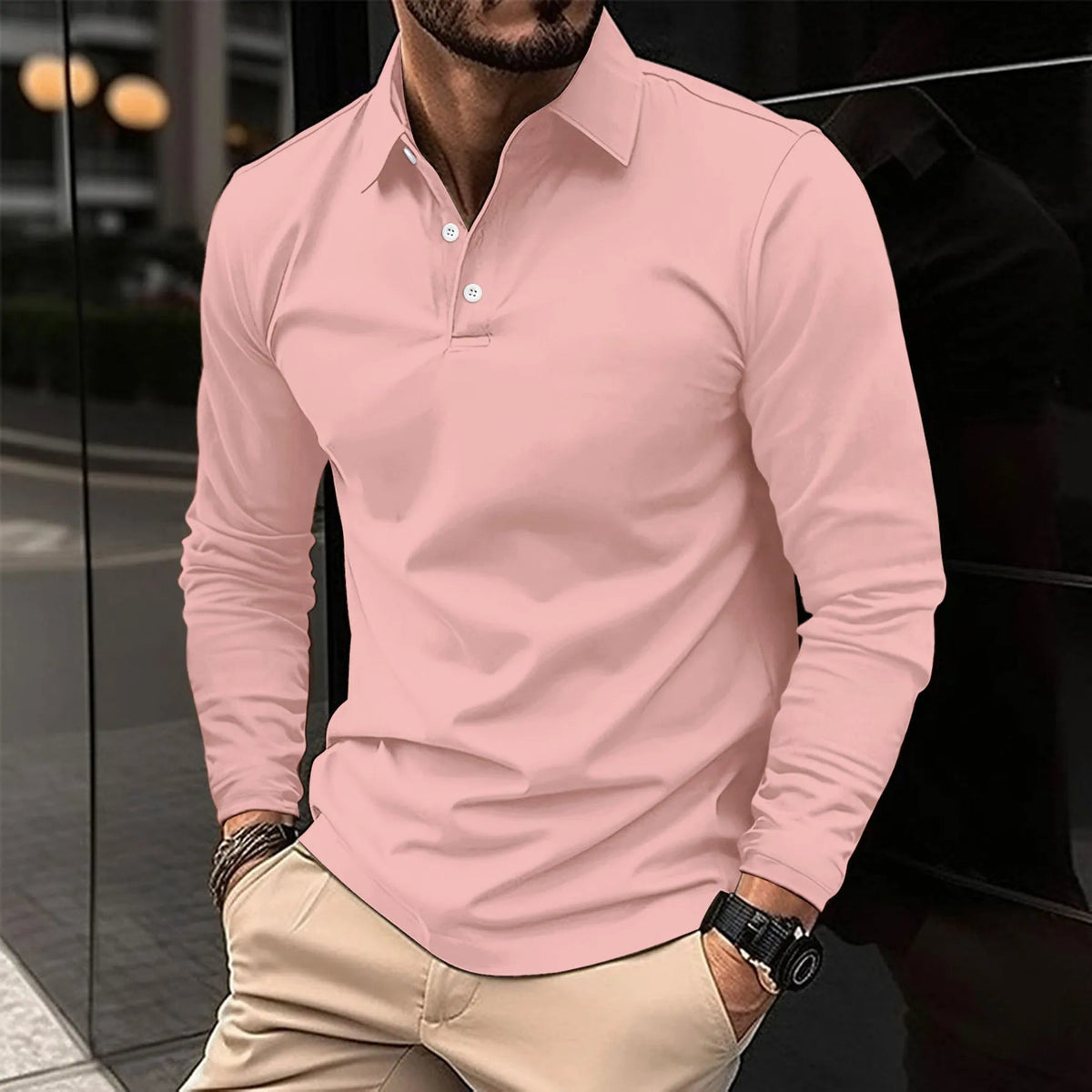 Heren Polo met Lange Mouwen en Polokraag Slim Fit