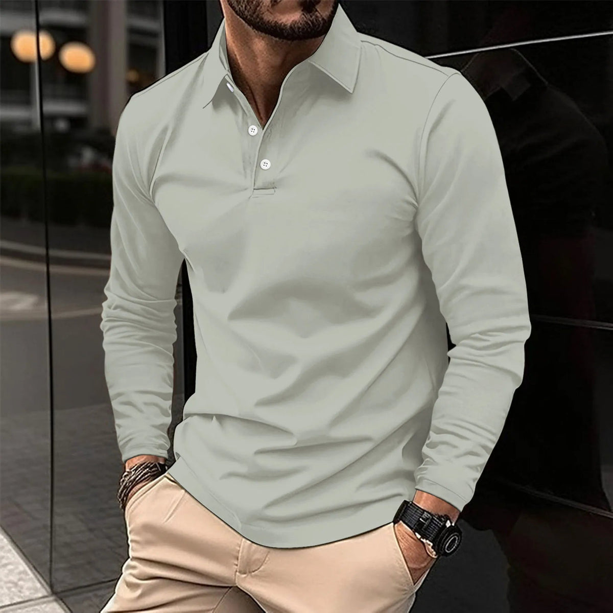 Heren Polo met Lange Mouwen en Polokraag Slim Fit