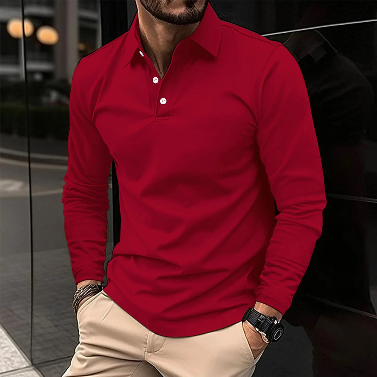 Heren Polo met Lange Mouwen en Polokraag Slim Fit