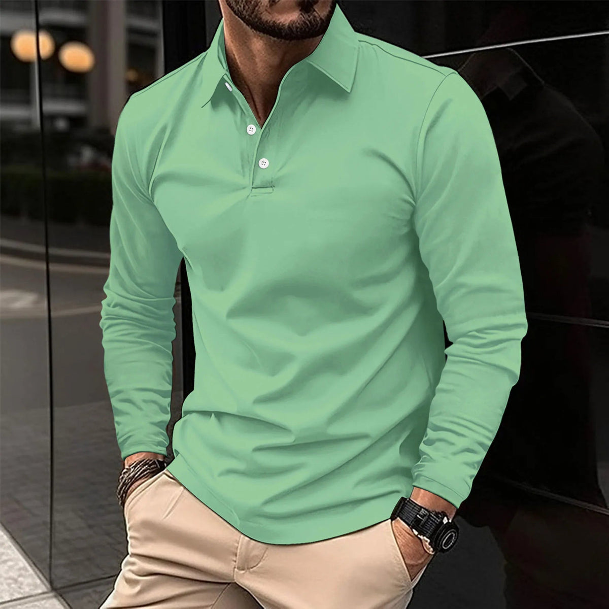 Heren Polo met Lange Mouwen en Polokraag Slim Fit