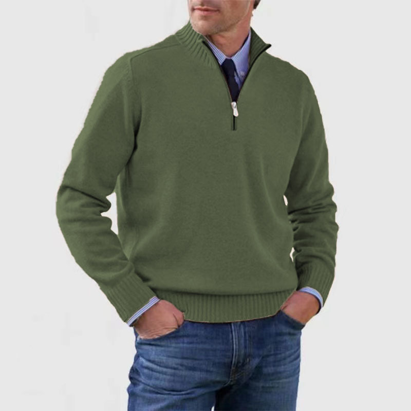 Heren Pullover met Halve Rits Donkergroen