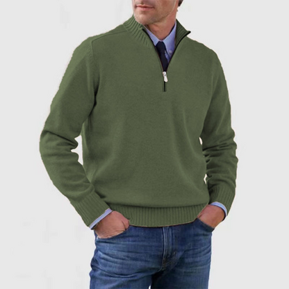 Heren Pullover met Halve Rits Donkergroen