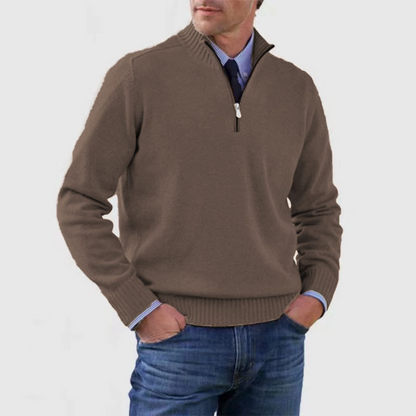 Heren Pullover met Halve Rits Bruin