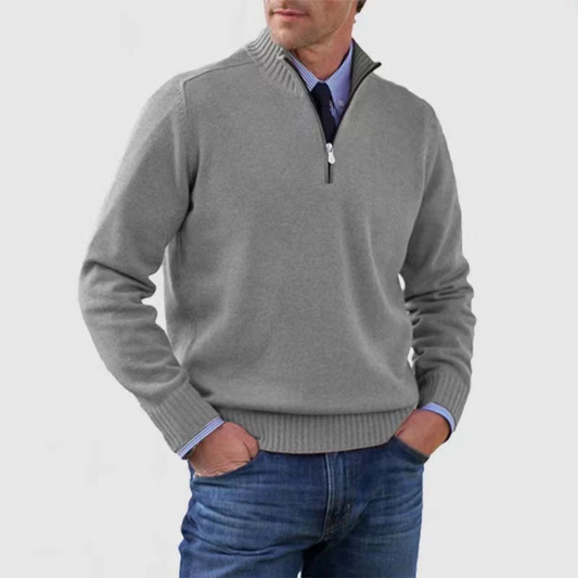 Heren Pullover met Halve Rits Grijs