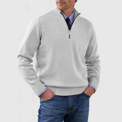 Heren Pullover met Halve Rits Wit