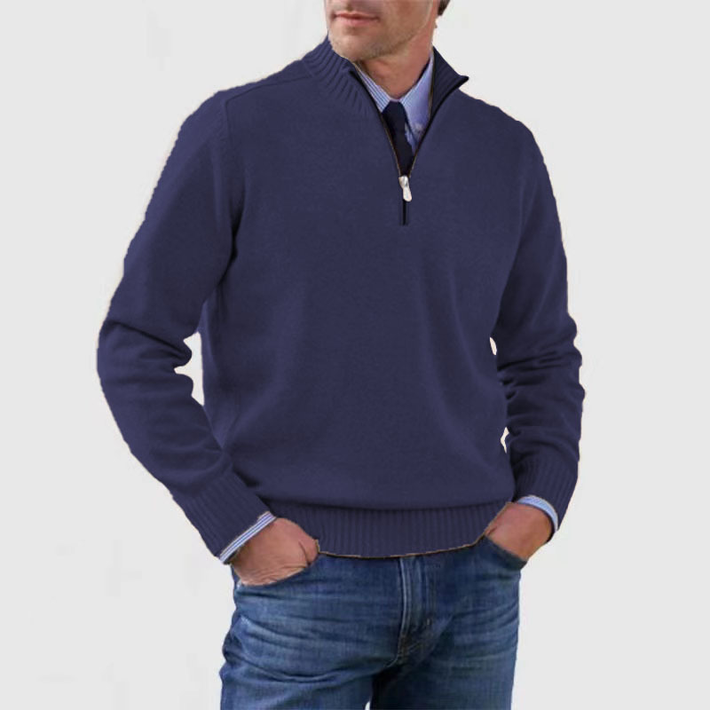 Heren Pullover met Halve Rits Marineblauw