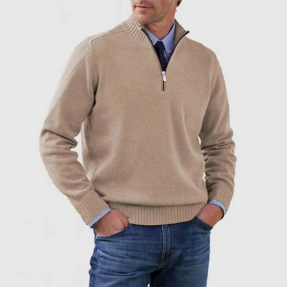 Heren Pullover met Halve Rits Beige