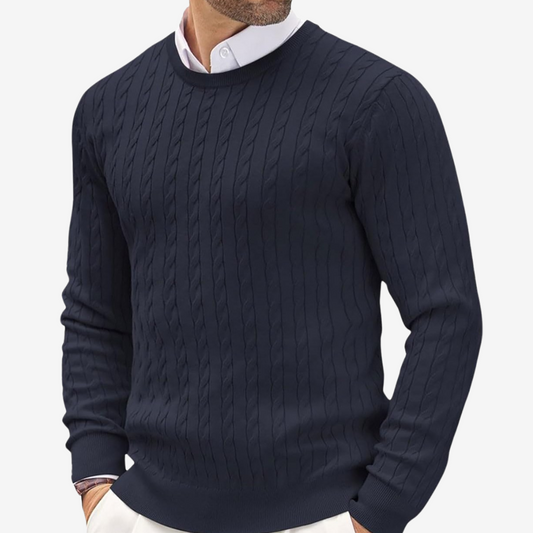 Heren Pullover met Kabeldessin en Ronde Hals