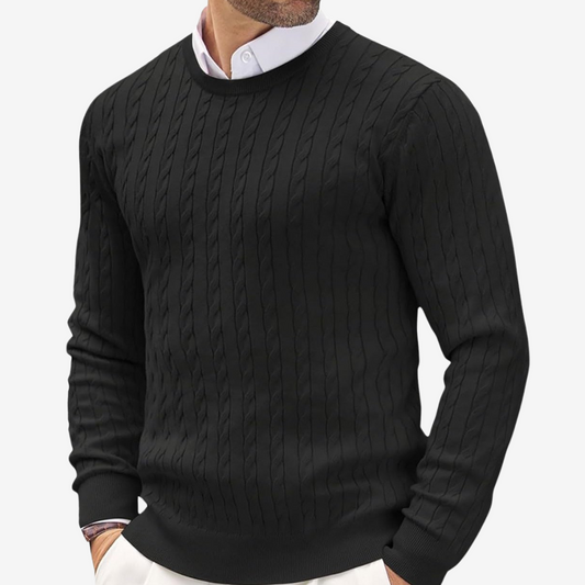 Heren Pullover met Kabeldessin en Ronde Hals