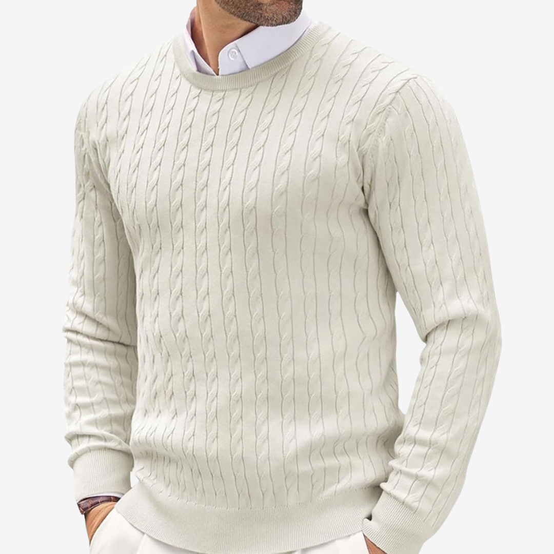 Heren Pullover met Kabeldessin en Ronde Hals