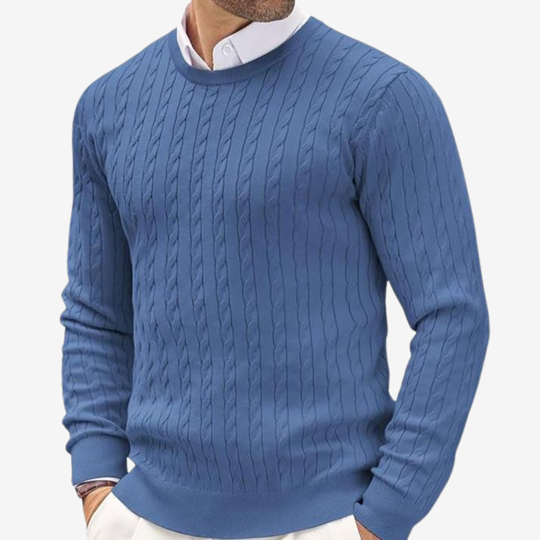 Heren Pullover met Kabeldessin en Ronde Hals