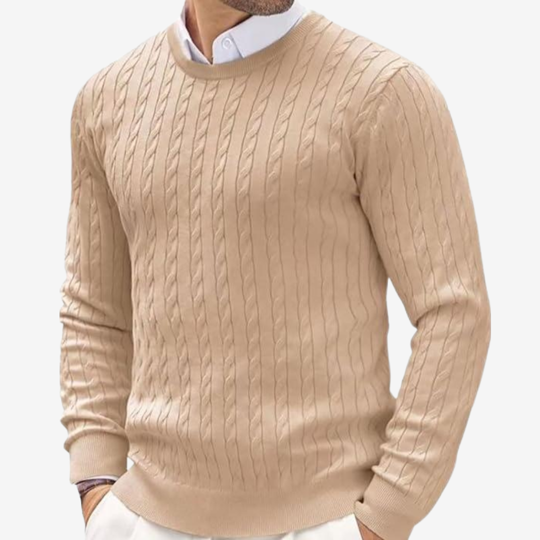 Heren Pullover met Kabeldessin en Ronde Hals