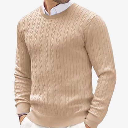 Heren Pullover met Kabeldessin en Ronde Hals