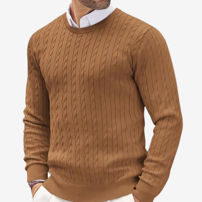 Heren Pullover met Kabeldessin en Ronde Hals
