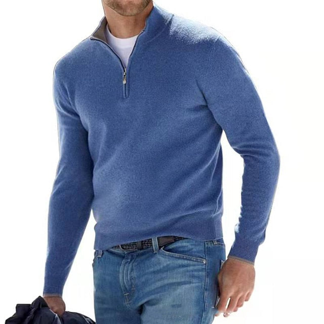 Heren Pullover Trui met V-hals en Halve Rits