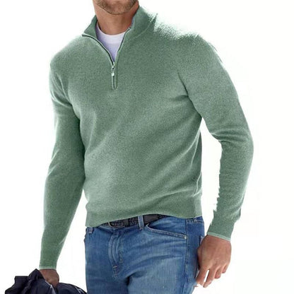 Heren Pullover Trui met V-hals en Halve Rits Groen