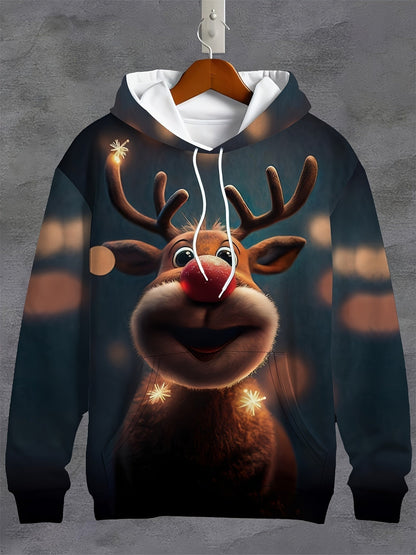 Heren Rendier Kerst Hoodie Zwart