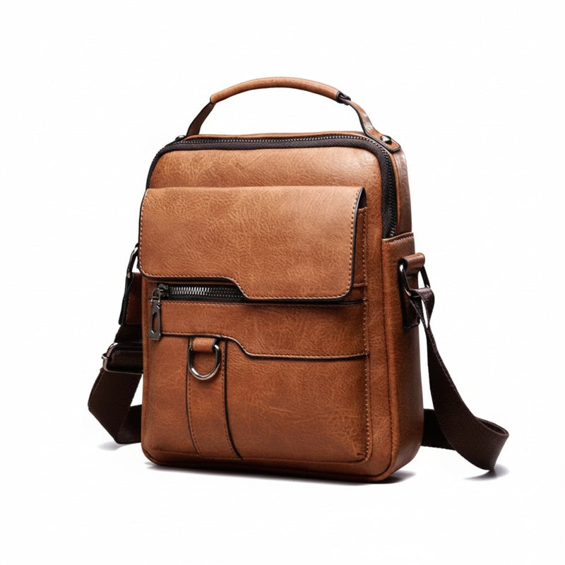 Heren Schoudertas met Ritssluiting en Handvat Faux Leer Look ##POS:1##