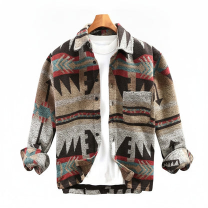 Heren Shirt Jacket met Aztec Print en Knoopsluiting Lange Mouw