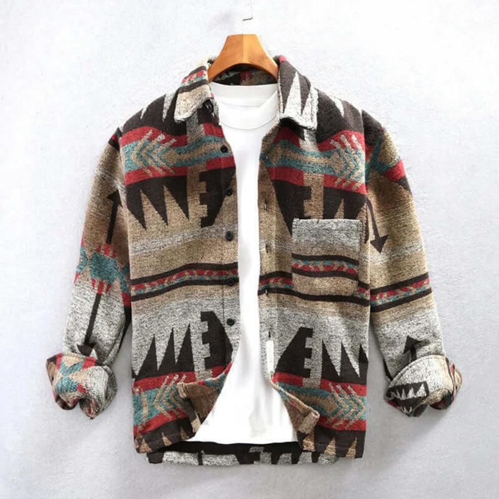 Heren Shirt Jacket met Aztec Print en Knoopsluiting Lange Mouw