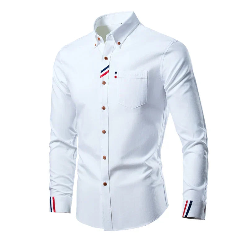 Heren Shirt Lange Mouw met Button-down Kraag en Borstzak ##POS:3##