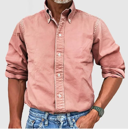 Heren Shirt Lange Mouw met Button-down Kraag en Knoopsluiting
