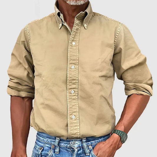 Heren Shirt Lange Mouw met Button-down Kraag en Knoopsluiting