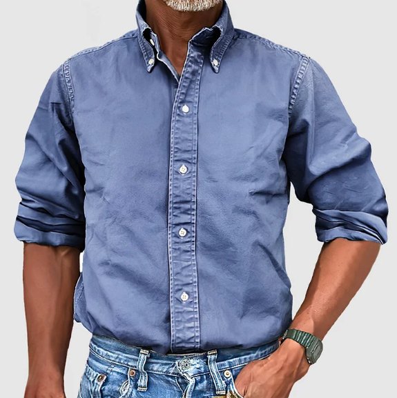 Heren Shirt Lange Mouw met Button-down Kraag en Knoopsluiting