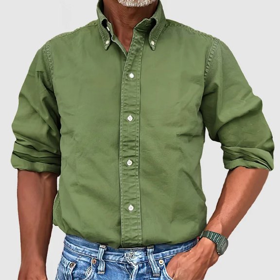 Heren Shirt Lange Mouw met Button-down Kraag en Knoopsluiting