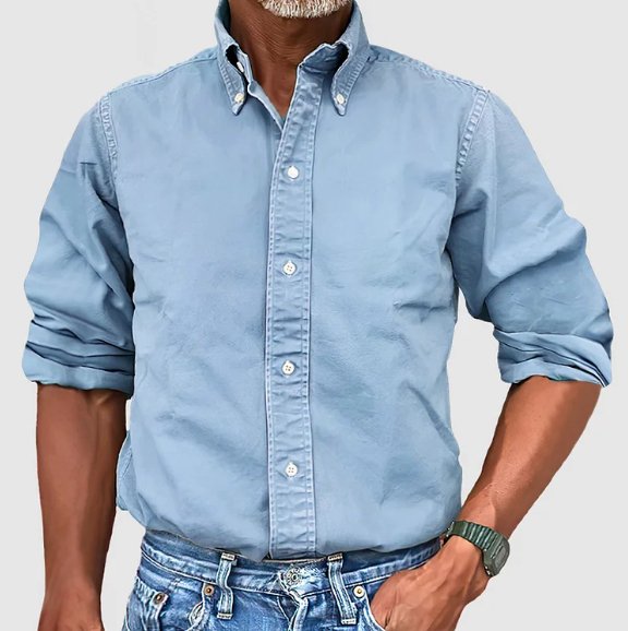 Heren Shirt Lange Mouw met Button-down Kraag en Knoopsluiting