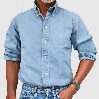 Heren Shirt Lange Mouw met Button-down Kraag en Knoopsluiting
