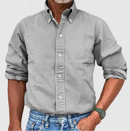 Heren Shirt Lange Mouw met Button-down Kraag en Knoopsluiting
