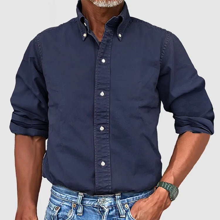 Heren Shirt Lange Mouw met Button-down Kraag en Knoopsluiting