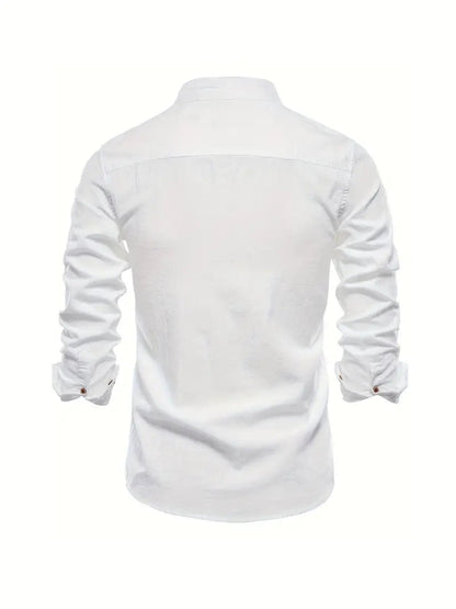 Heren Shirt Lange Mouw met Opstaande Kraag en Knoopsluiting