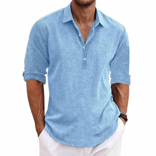 Heren Shirt Lange Mouw met Polokraag en Knoopsluiting Regular Fit