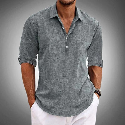 Heren Shirt Lange Mouw met Polokraag en Knoopsluiting Regular Fit