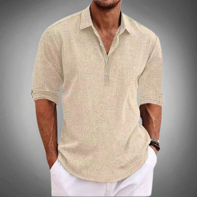 Heren Shirt Lange Mouw met Polokraag en Knoopsluiting Regular Fit