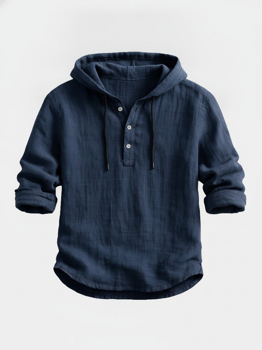 Heren Shirt met Capuchon en Knoopsluiting Lange Mouw