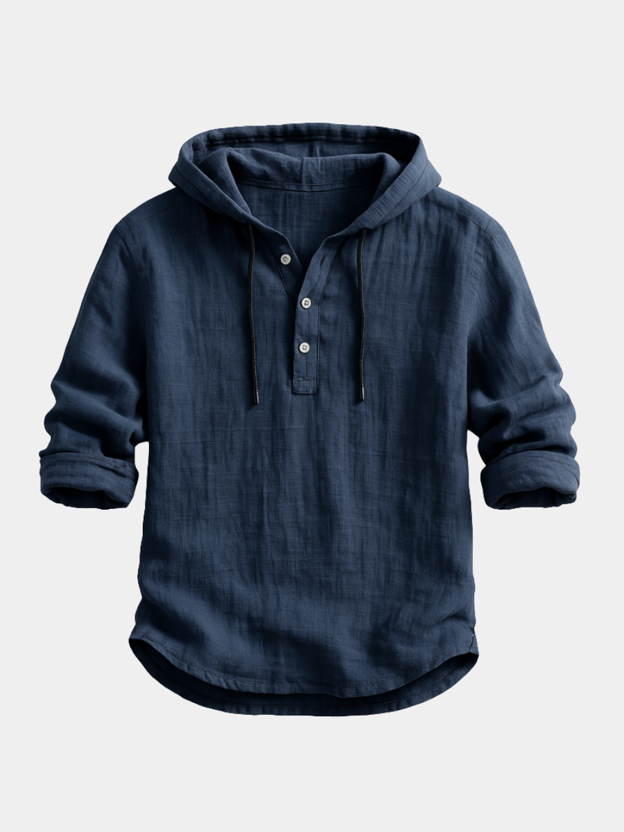 Heren Shirt met Capuchon en Knoopsluiting Lange Mouw