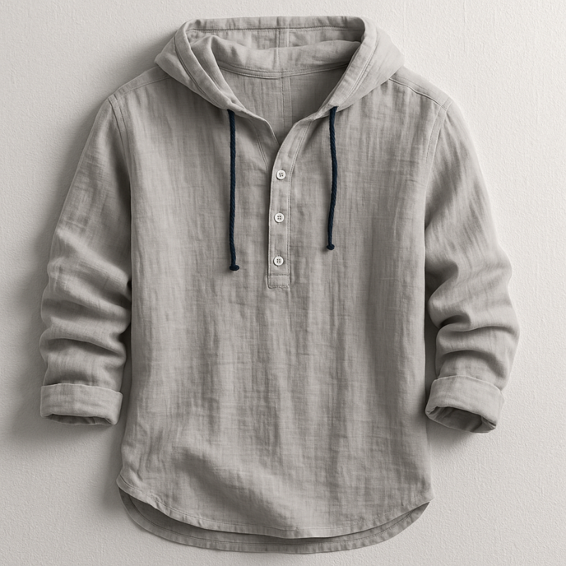 Heren Shirt met Capuchon en Knoopsluiting Lange Mouw